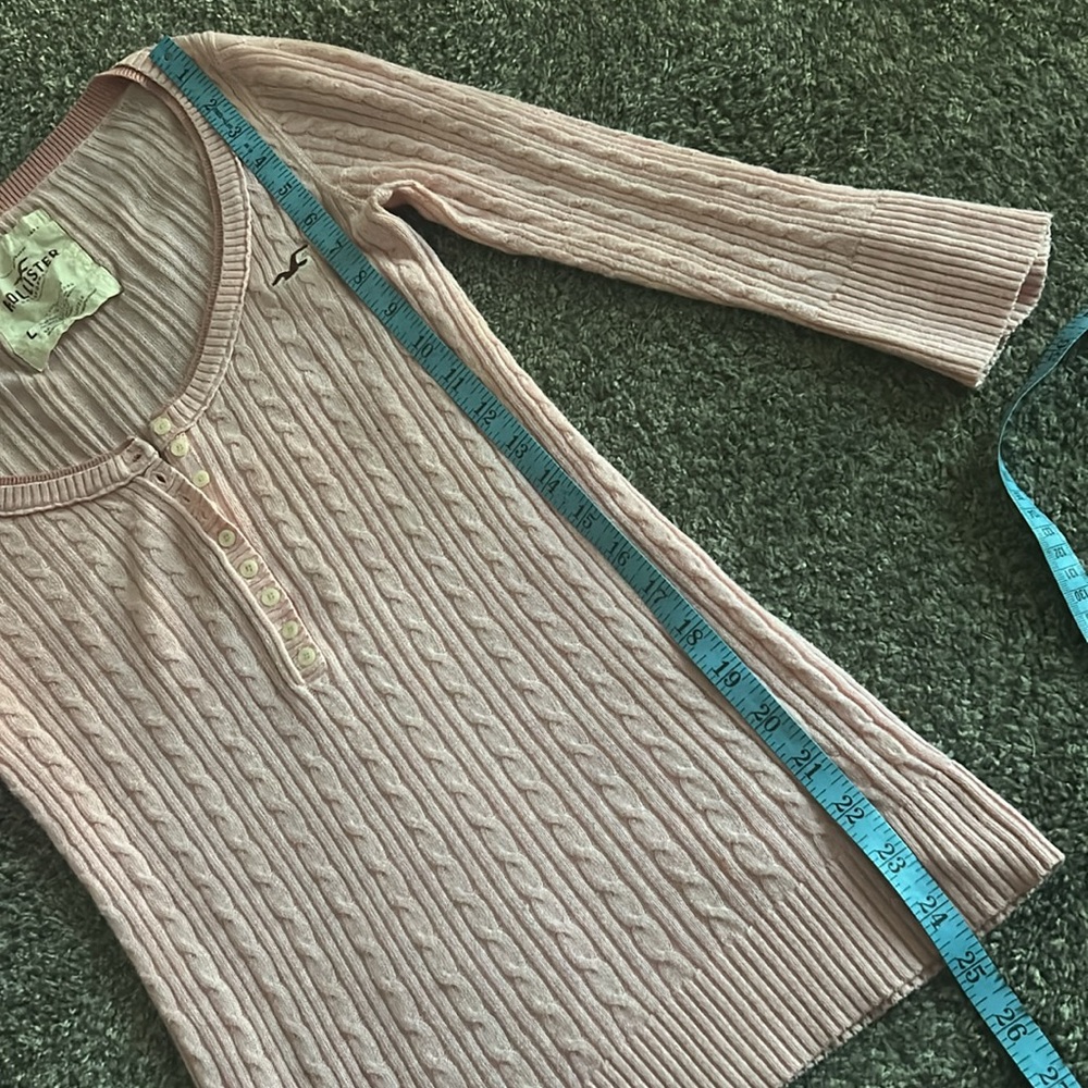 Rare Hollister Y2K vintage pink cable knit 3/4 sleeve Henley top - Picture 11 of 12